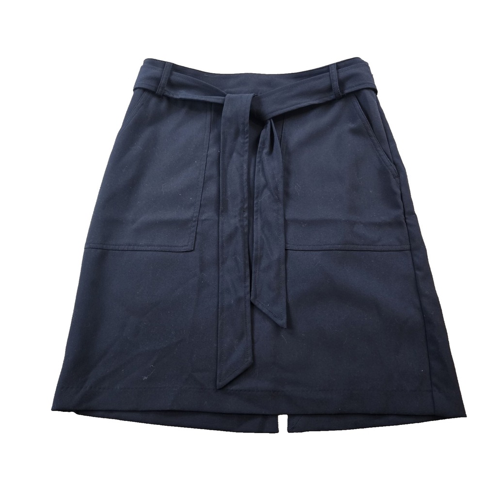 Banana Republic Women's A-line Skirt Slash pockets Sash Belt Navy Blue Size 8